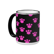 Bright Pink and Black Paw Print Pattern. Mug