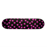 Bright Pink and Black Paw Print Pattern. Skate Deck