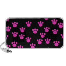 Bright Pink and Black Paw Print Pattern. Portable Speakers