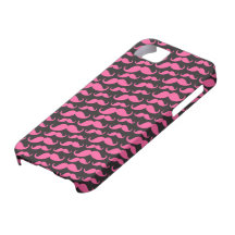 Bright pink black trendy funny moustache pattern