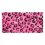 Bright Pink Leopard Print Pattern. Customized Photo Card