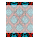 bright red and aqua blue black ornate damask postcards