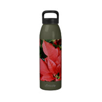 Bright Red Christmas Poinsettia water bottles