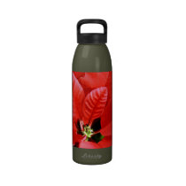 Bright Red Christmas Poinsettia water bottles