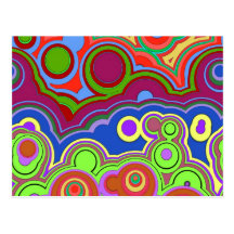 bright retro hippie rings post card