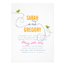 Bright Retro Love Birds Wedding Invitations