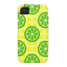 Bright Summer Citrus Limes on Yellow Square Tiles Case-Mate iPhone 4 Covers