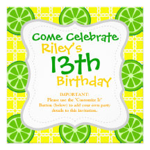Bright Summer Citrus Limes on Yellow Square Tiles Announcement
