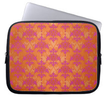 Bright Tangerine Tango Damask Orange Pink Laptop Sleeve