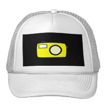 Bright Yellow Camera. On Black. Mesh Hats