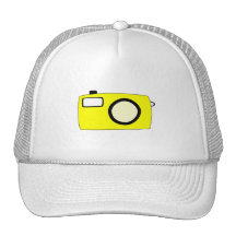 Bright Yellow Camera. On White. Hats