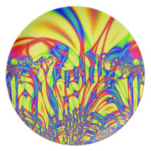 bright yellow fractal art plates