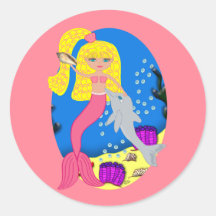 Brigit the Pink Mermaid and Dolphin Sticker