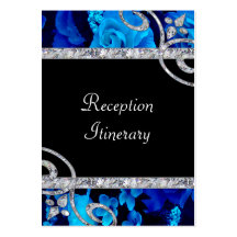 Brilliant Blue Roses & Diamond Swirls Wedding Business Card Template