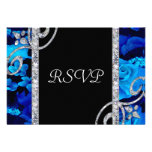 Brilliant Blue Roses & Diamond Swirls Wedding Custom Announcements