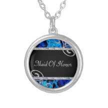 Brilliant Blue Roses & Diamond Swirls Wedding Jewelry