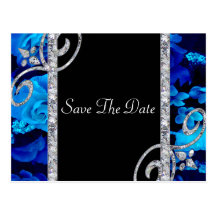 Brilliant Blue Roses & Diamond Swirls Wedding Post Card