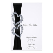 Brilliant Hearts: Black Ribbon and Diamond Hearts Custom Stationery