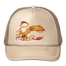 Brilliant Yellow Squid with Orange Tentacles Hats