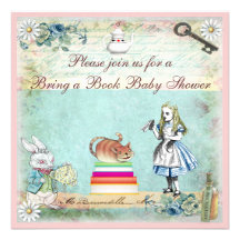 Bring a Book Alice & Cheshire Cat Baby Shower Personalised Announcement