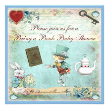 Bring a Book Alice in Wonderland Baby Shower Custom Invite