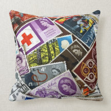 British Vintage Stamps American Mojo Pillow