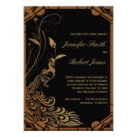 Bronze Art Deco Peacock and Floral Wedding Personalized Invitation