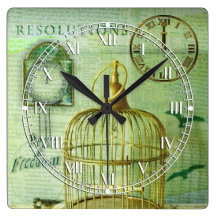 Bronze Birdcage Square Wall Clock