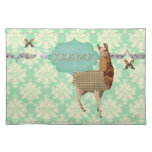 Bronze Boho Llama & Butterfly Mint Julep Damask Place Mats