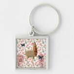 Bronze Llama Blue Boho Butterflies Keychain