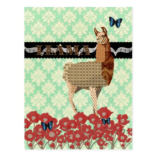Bronze Llama Mint Julep Damask  Postcard