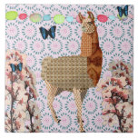 Bronze Llama Pink Retro Floral Tile tiles