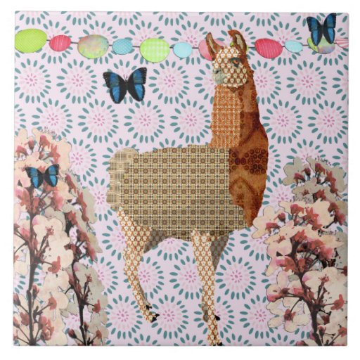 Bronze Llama Pink Retro Floral Tile