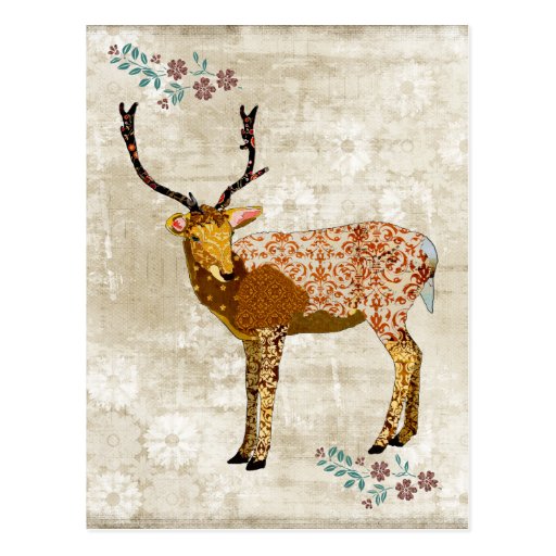 Bronze Ornate Deer White Vintage Postcard
