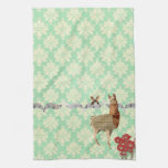 Bronze Vintage Llama & Butterfly Mint Julep Damask Hand Towels