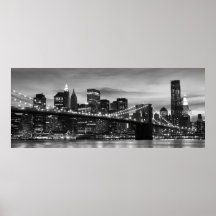 Brooklyn Bridge and Manhattan Skyline at Night NYC Posters