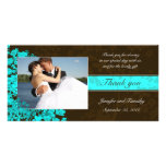 Brown and aqua floral thank you wedding photocard personalised photo card