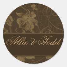 Brown and cream damask wedding stickers