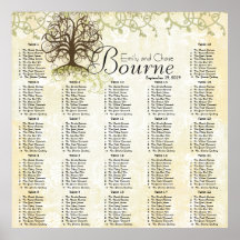 Brown and Green Swirl Tree Reception Seating Chart Posters