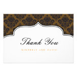 Brown and Orange Damask Label Thank You Card invitations