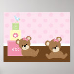 Brown and Pink Bears Kids Wall Decor Posters