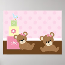 Brown and Pink Bears Kids Wall Decor Posters