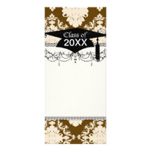 brown and tan ecru ornamental damask graduation custom rack card