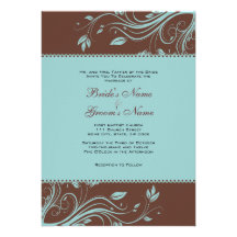 Brown and Teal Floral Swirls Wedding Invitation
