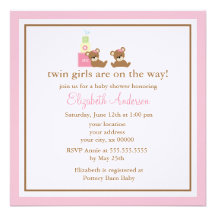 Brown Bears Twins Baby Shower Invitations