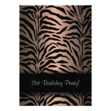 Brown & Black Zebra 21st Birthday Party Invites