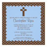 Brown & Blue Baby Boy Baptism Inviation Announcements