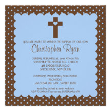 Brown & Blue Baby Boy Baptism Inviation Announcements