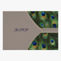 Brown Blue Peacock Wedding RSVP invitations