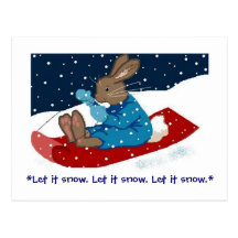 Brown Bunny on Sled Postcards